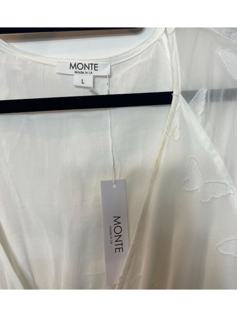 Monte Serafina White Butterfly Midi Sheer Dress Size Large Nwt — image 4 of 8